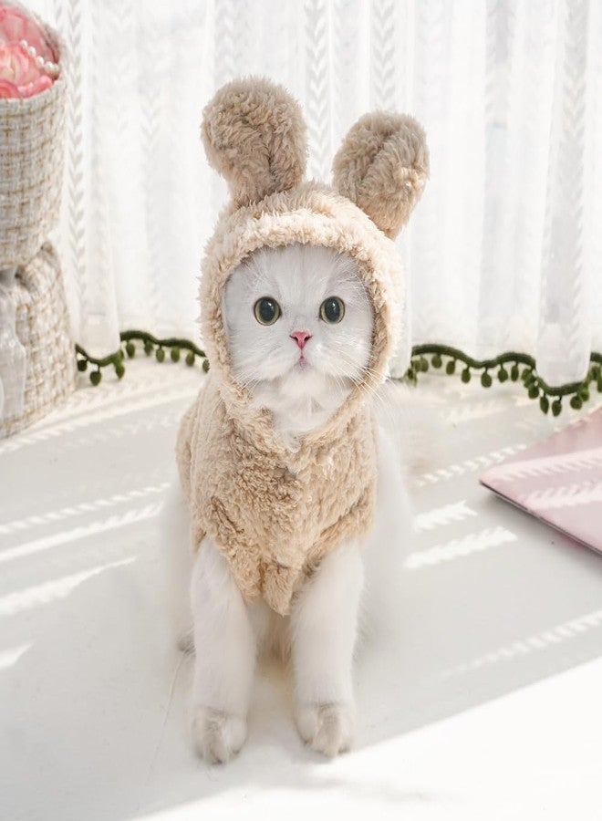 Selena Cat Bunny Ears Costume Cute Dog Kitten Hoodies Sweater Rabbit Ears Puppy Pet Apparel (Small,Beige) - Image 1